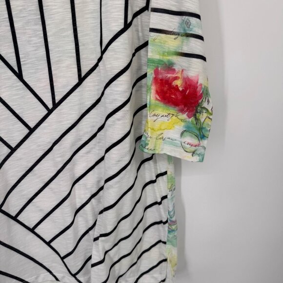 Zenergy By Chicos Womens 3/4 Sleeve Tunic Top Size large Striped Floral Design - Picture 10 of 13